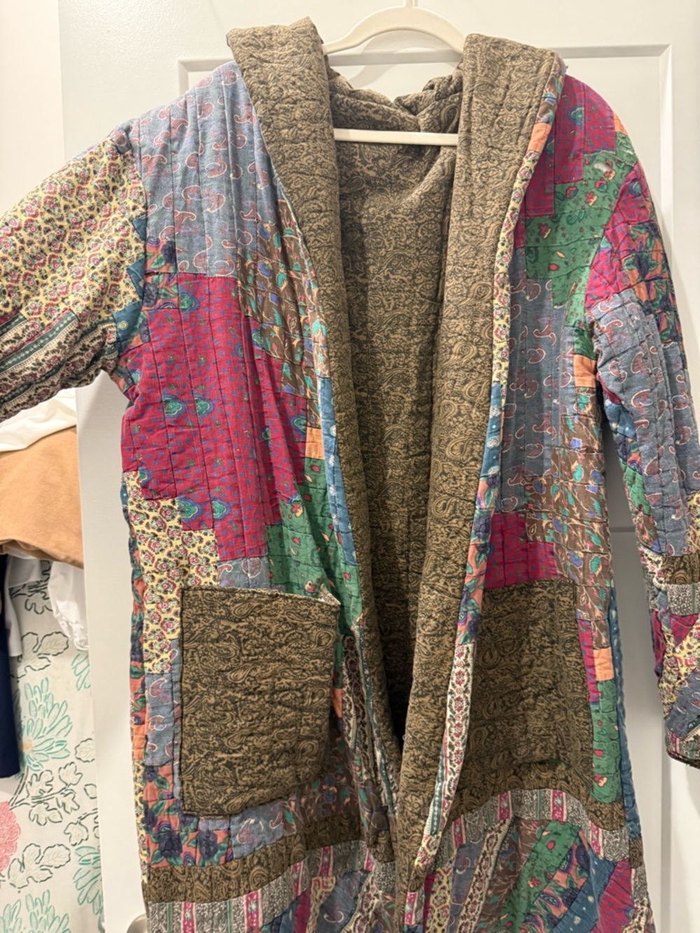 Bohemian Patchwork Quilted Reversible Long Coat in Multicolor - Picture 4 of 6